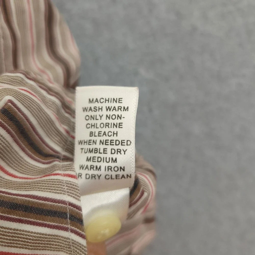Banana Republic Dress Shirt Mens 17.5 34/35 Brown Stripe Slim Fit Italian Fabric